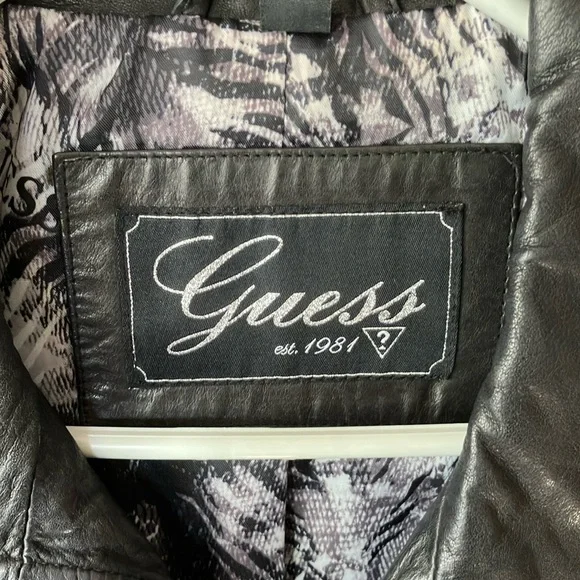 Guess Black Leather Motorcycle Jacket - Picture 2 of 10